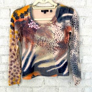 Vintage BCBGMaxAzria Y2K Beaded Mixed Media animal print sweater. Small